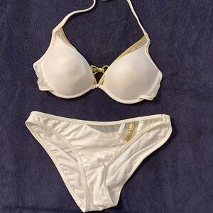 Kandice Pelletier white bikini with gold trim, size Medium